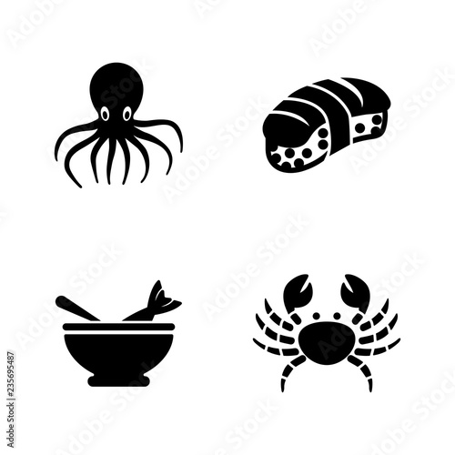 Ocean Seafood, Fish Restaurant. Simple Related Vector Icons Set for Video, Mobile Apps, Web Sites, Print Projects and Your Design. Ocean Seafood, Fish icon Black Flat Illustration on White Background
