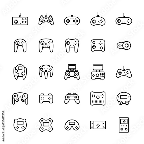 Gamepads icon set in thin line style.Vector symbols