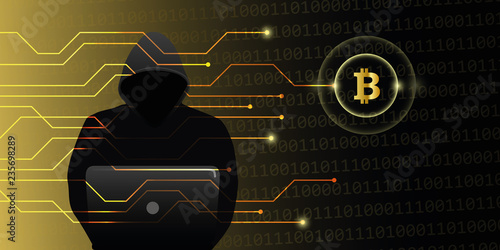 hacker attack on bitcoins crypto currency web cyber crime vector illustration EPS10