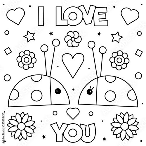 I Love You. Coloring page. Black and white vector illustration.
