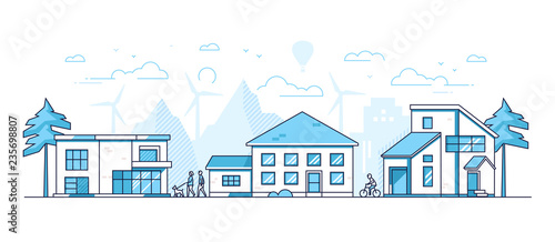 Town life - modern thin line design style vector illustration