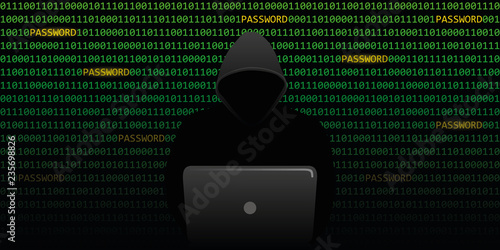 hacker is looking for passwords cybercrime with binary code background vector illustration EPS10