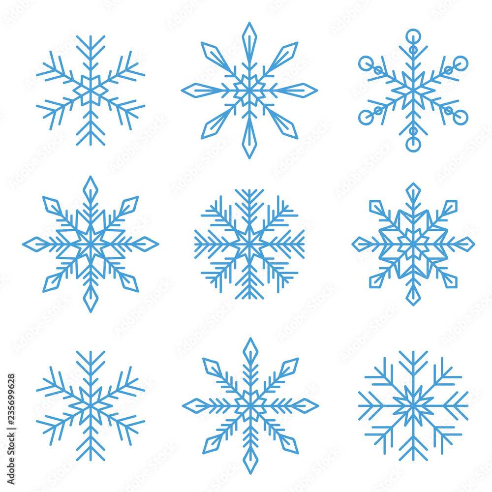 set of blue different snowflakes isolated on white background vector illustration EPS10 set of blue different snowflakes isolated on white background vector illustration EPS10