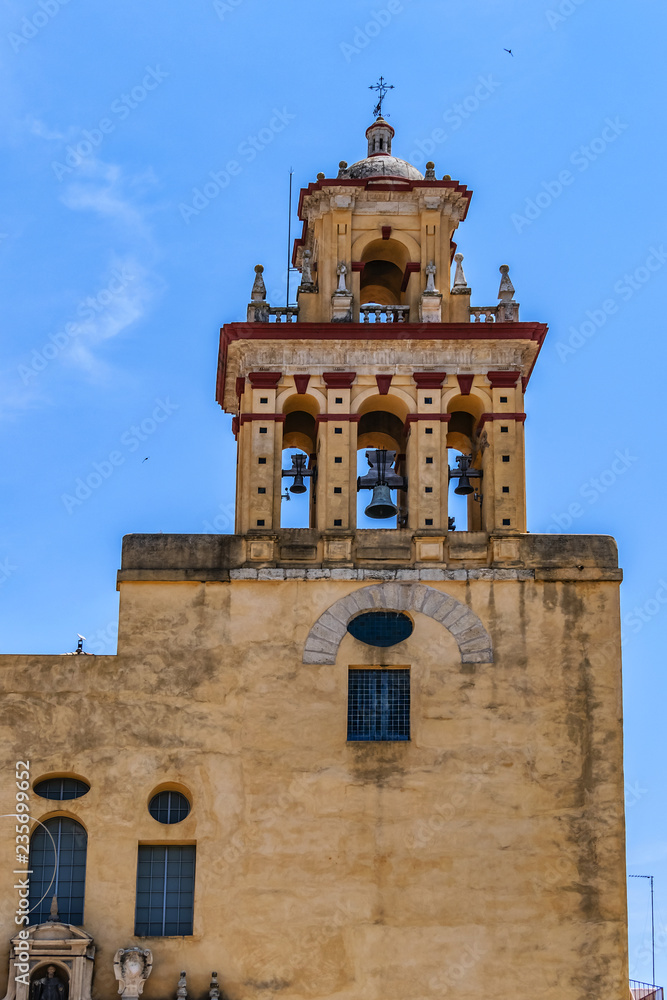 Cordoba Church of San Agustin (Iglesia de San Agustin). San Agustin dates back to 1328 when it was an Augustinian convent; the bell tower was added during the XVI century. Cordoba, Andalusia, Spain.