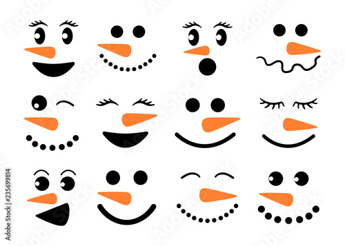 Canvas Print Cute snowman faces - vector collection