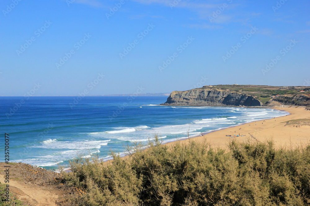 Surfers' place: picturesque bay of the Atlantic Ocean in Portugal
