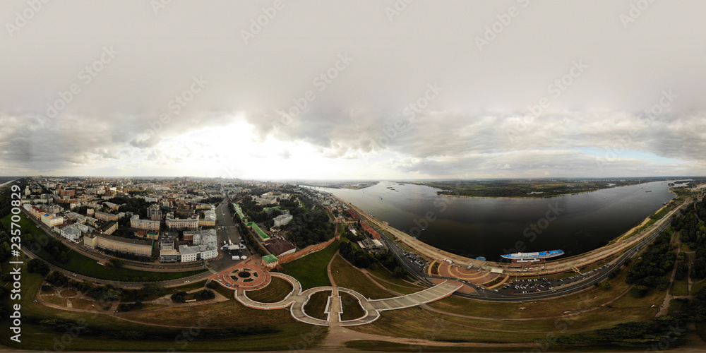 Aerial Drone shot over Minin and Pozharsky Square in the center of Nizhny Novgorod, Russia
