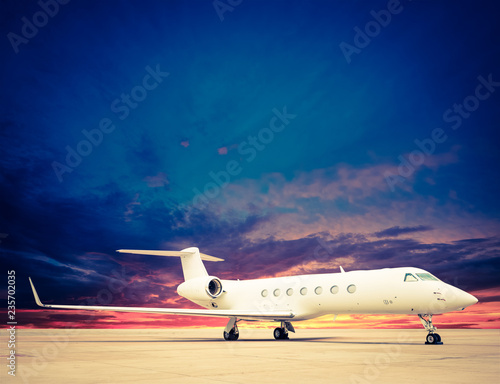 jet plane parked with nice sky - retro vintage filter effect