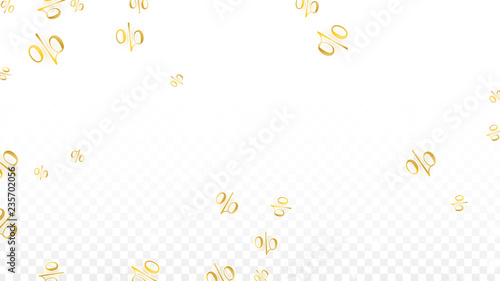 Luxury Vector Gold Percentage Sign Confetti on Transparent. Percent Sale Background. Business, Economics Print. Discount Illustration. Promotion Poster. Black Friday Banner. Special offer Template.