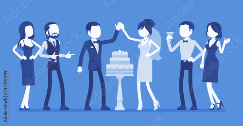 Wedding cake in three tiers, served for newlywed at reception