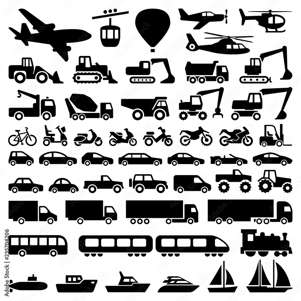 Fototapeta premium Transport icon collection - vector silhouette