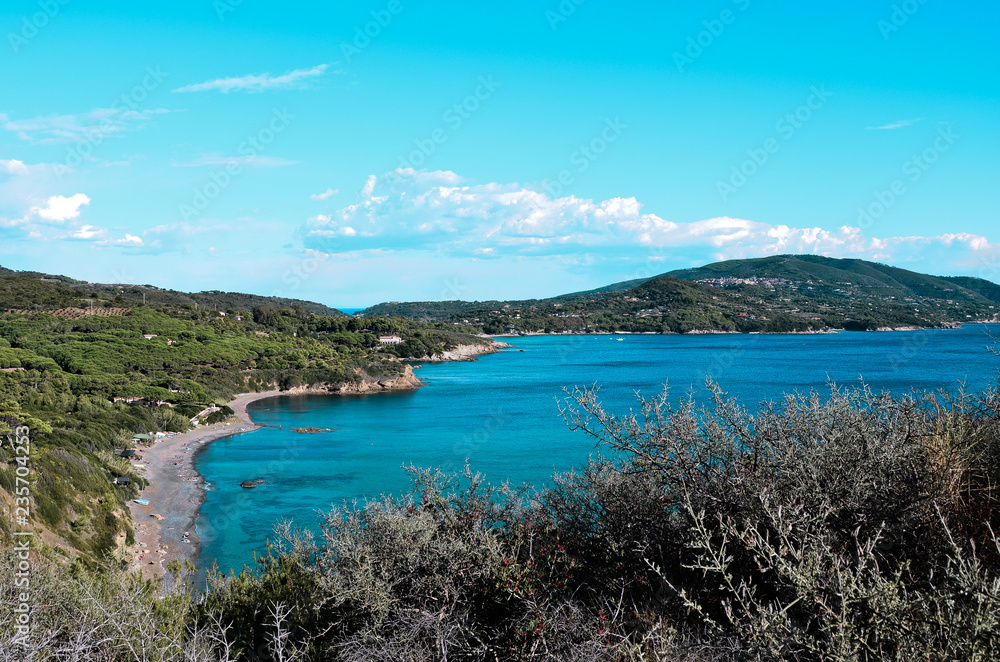 View of Norsi beach and golfo Stella, Elba Island, Tuscany, Italy