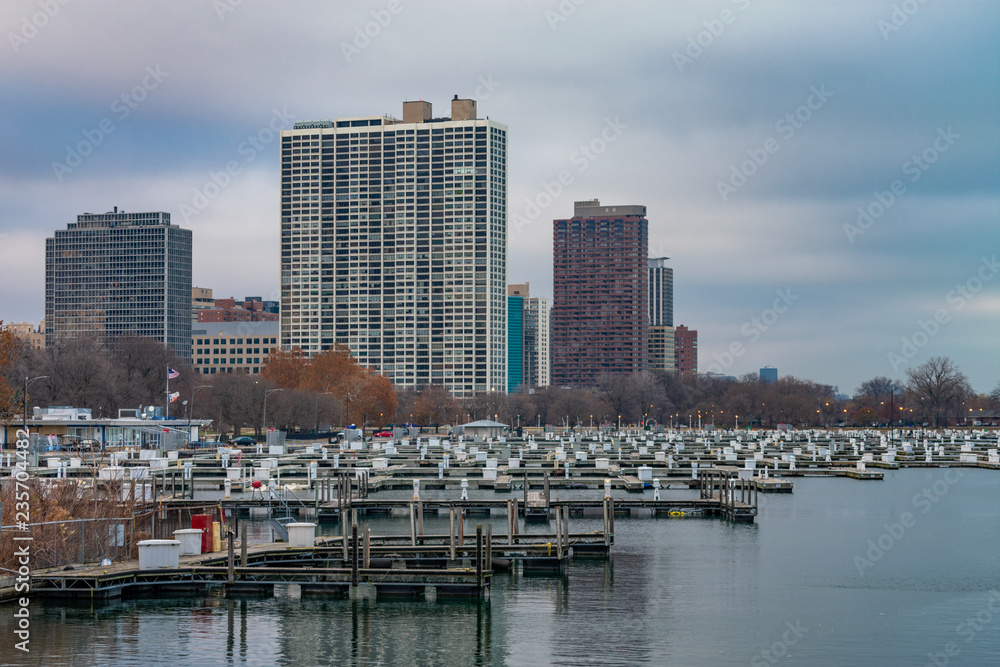 Diversey Harbor in Chicago with no Boats during Autumn 