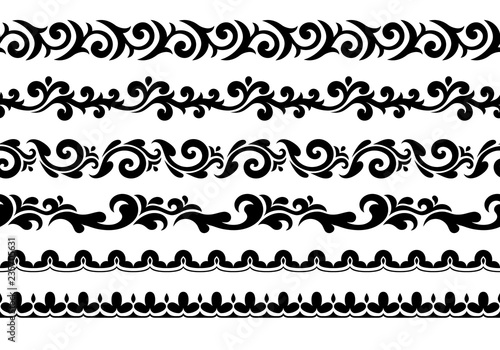 Decorative seamless borders vector set.