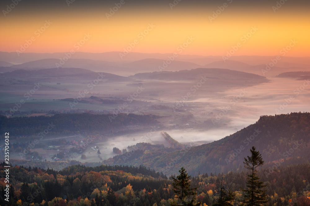 View from Szczeliniec in Stolowe mountains, Sudety, Poland