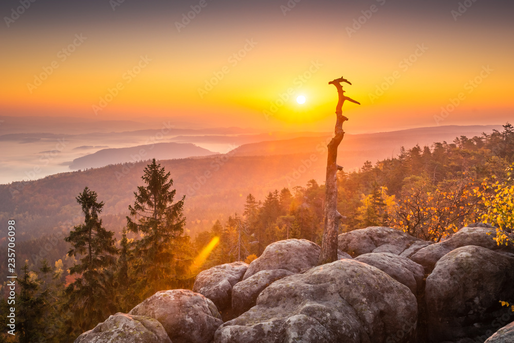View from Szczeliniec in Stolowe mountains, Sudety, Poland