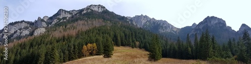 A panorama of Polish mountains near the Kościeliska Valley; trip to the Tatra Mountains