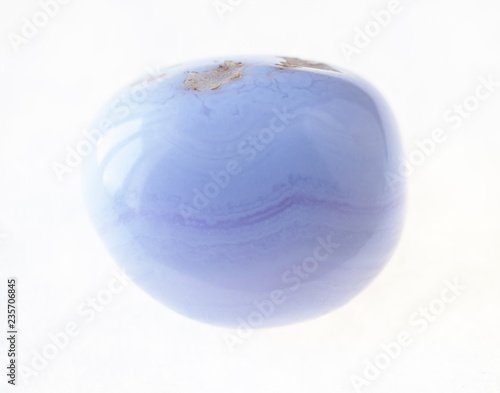 polished blue lace agate (sapphirine) gem on white