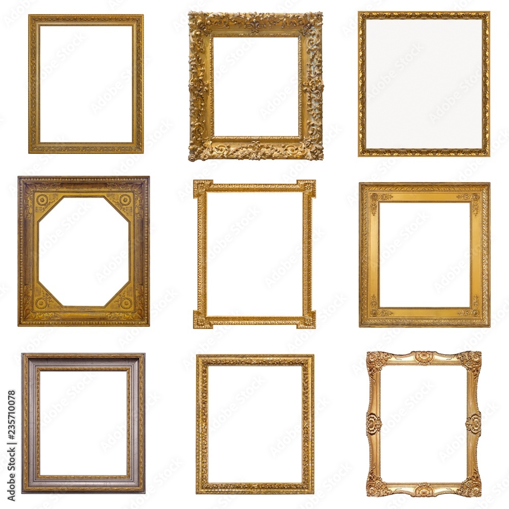 Set of golden and silver frames for paintings, mirrors or photos Set of golden and silver frames for paintings, mirrors or photos