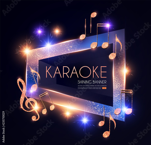 Shining Karaoke Party Banner with Golden Notes.