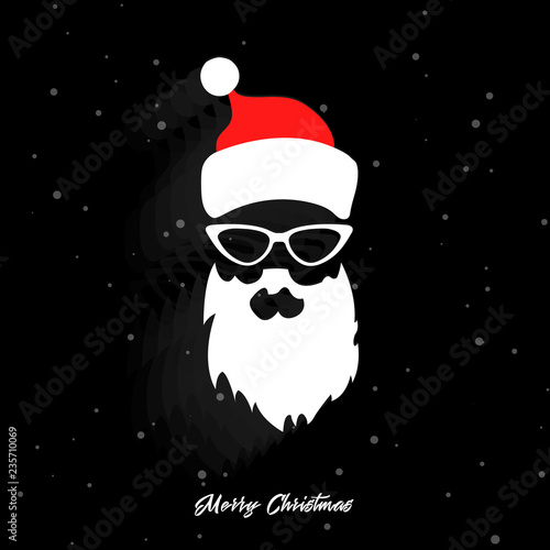 Head of Santa Claus on a black background with beard. Christmas Santa. New year
