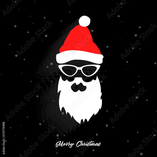 Head of Santa Claus on a black background with beard. Christmas Santa. New year