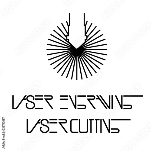   illustration consisting of an image of a laser cutting nozzle and the words  laser engraving  in the form of a symbol or logo