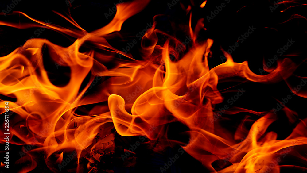 Fire flames on black background. Fire background Fire flames on black background. Fire background