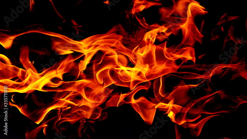 Fire flames on black background. Fire background