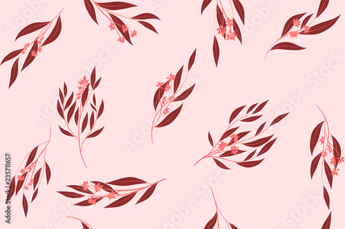 Eucalyptus Seamless Pattern. Summer Background in Pastel Color Design. Vector...