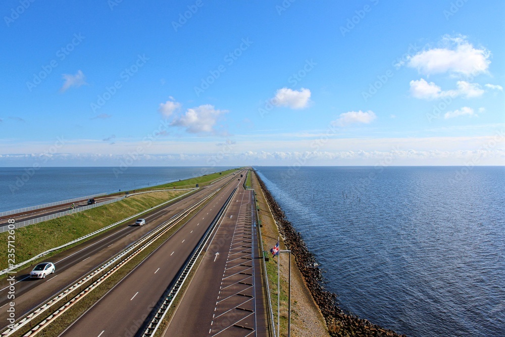 Afsluitdijk, Netherlands. View of major causeway in the Netherlands from panoramic tower.