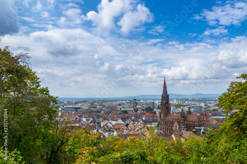 Germany, Freiburg im Breisgau from above behind green trees