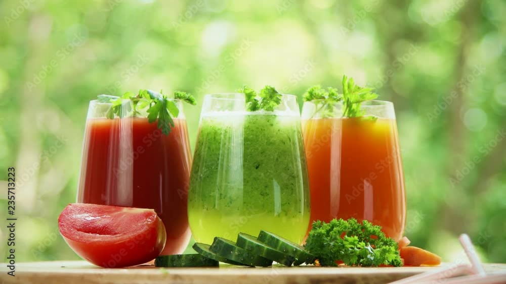 Glasses with fresh vegetable juices. Detox diet. Glasses with fresh vegetable juices. Detox diet.