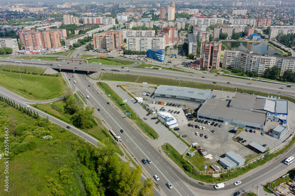Aerial view of modern urban city road interchange