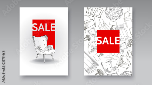 Banner of hand drawn furniture store, apartment, promotion, sale, ads
