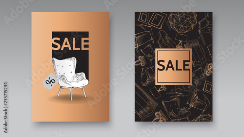 Banner of hand drawn furniture store, apartment, promotion, sale, ads