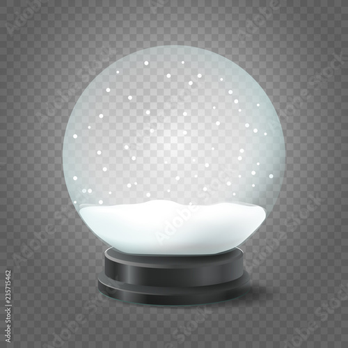 Transparent crystal ball with snow isolated on transparent background. Vector photo
