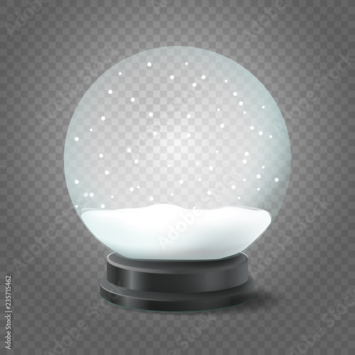 Transparent crystal ball with snow isolated on transparent background. Vector