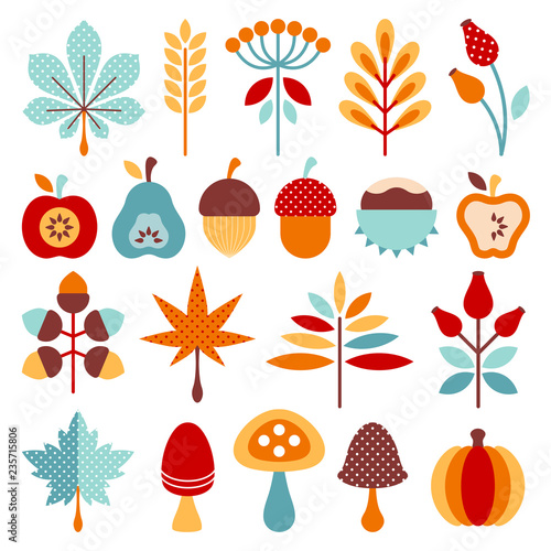 Turquoise Autumn Retro Icons Set