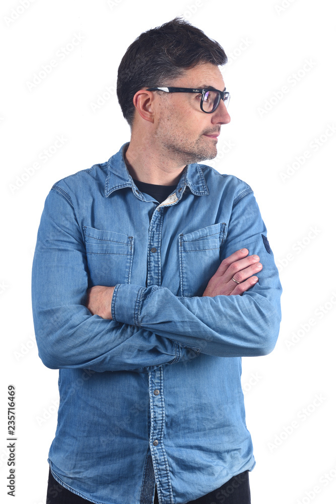 portrait of a man profile with arms crossed on white portrait of a man profile with arms crossed on white