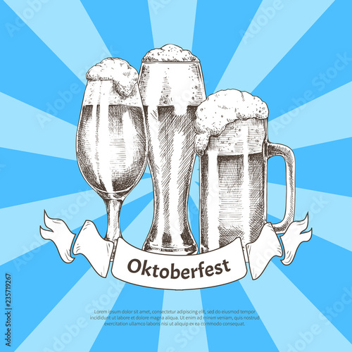 Three Beer Glasses with Oktoberfest Ribbon Poster