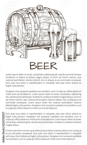 Ale Barrel and Refreshing Drink Hand Drawn Poster