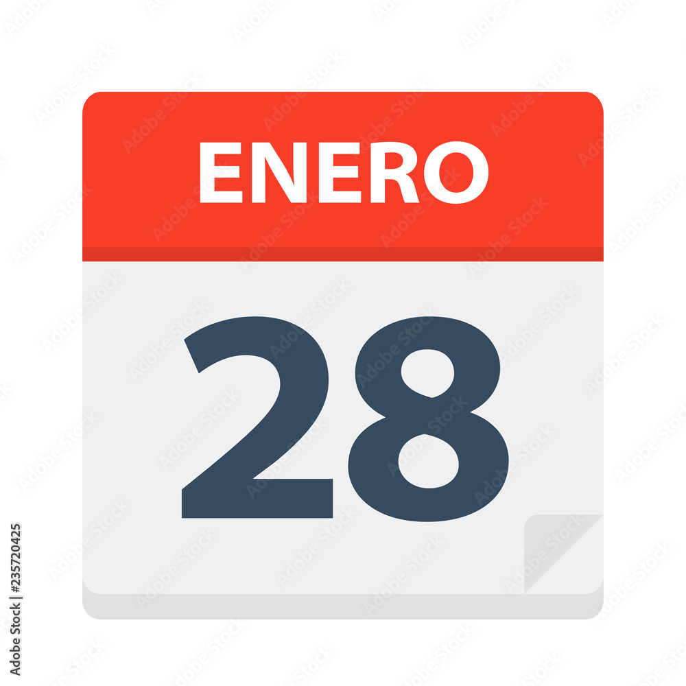 Enero 28 - Calendar Icon - January 28. Vector illustration of Spanish Calendar Leaf Enero 28 - Calendar Icon - January 28. Vector illustration of Spanish Calendar Leaf