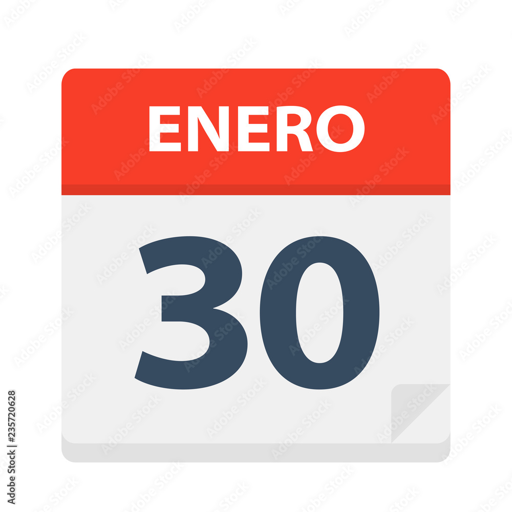 Enero 30 - Calendar Icon - January 30. Vector illustration of Spanish Calendar Leaf Enero 30 - Calendar Icon - January 30. Vector illustration of Spanish Calendar Leaf