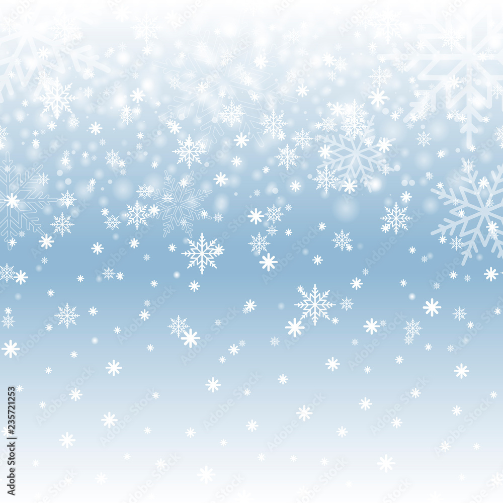 Winter background with snowflakes for Christmas or New Year. Vector