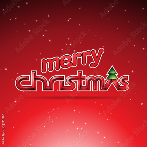 Red Glossy Merry Christmas Text Design Vector Illustration
