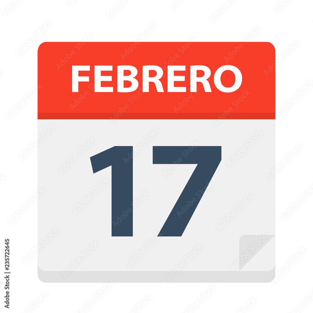Febrero 17 - Calendar Icon - February 17. Vector illustration of Spanish Calendar Leaf Febrero 17 - Calendar Icon - February 17. Vector illustration of Spanish Calendar Leaf