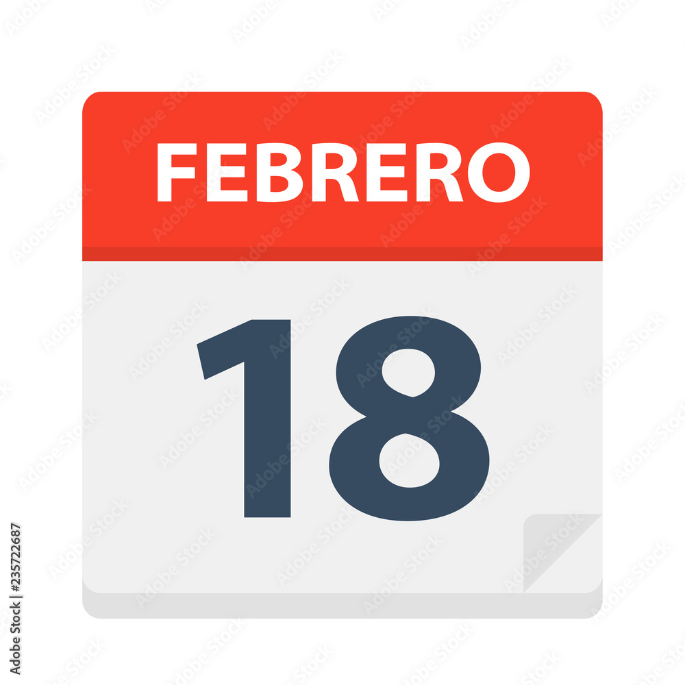 Febrero 18 - Calendar Icon - February 18. Vector illustration of Spanish Calendar Leaf Febrero 18 - Calendar Icon - February 18. Vector illustration of Spanish Calendar Leaf