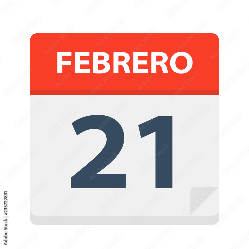 Febrero 21 - Calendar Icon - February 21. Vector illustration of Spanish Calendar Leaf Febrero 21 - Calendar Icon - February 21. Vector illustration of Spanish Calendar Leaf