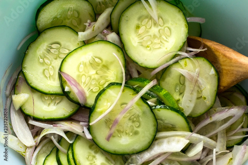 Close up of pickled cucumber and fennel